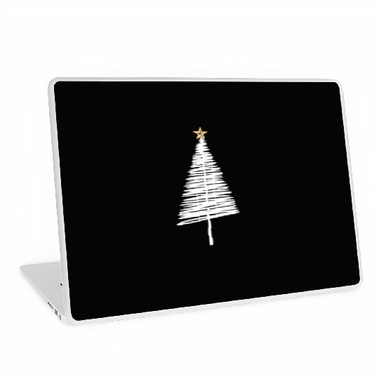 White Christmas Tree Brushstroke with Golden Star Laptop Skins