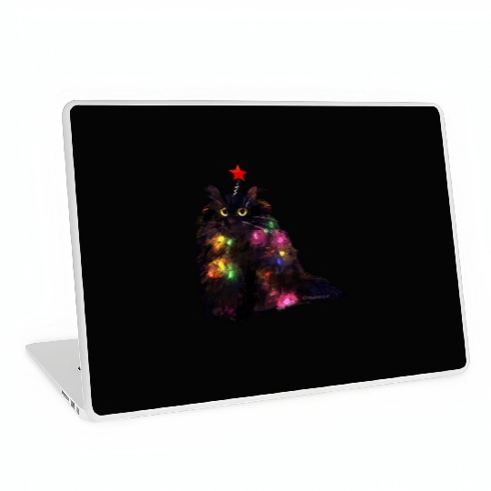 Christmas Lights Cat Laptop Skins