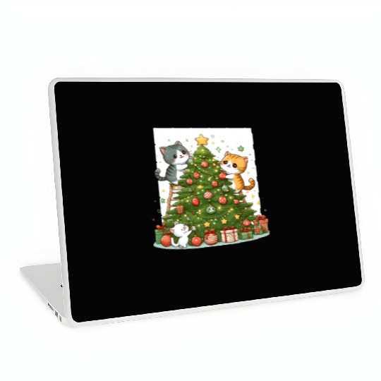 Kittens decorate a Christmas tree Laptop Skins