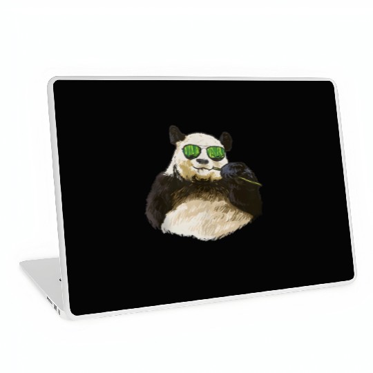 Chilling Panda Eating Bamboo Bear Laptop Skins