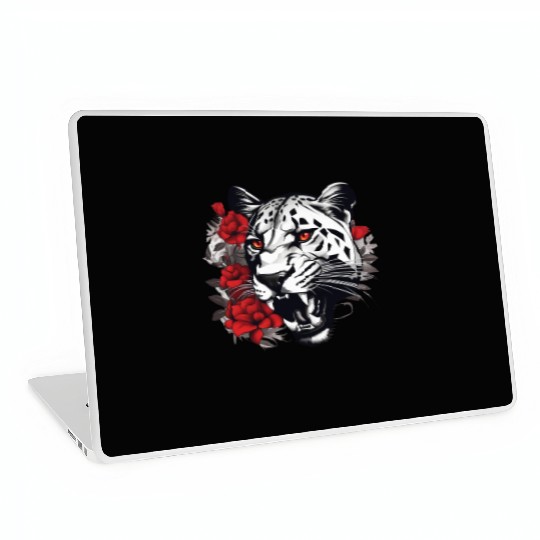 Dynamic Panther Embraces Kindness in Floral Glory Laptop Skins