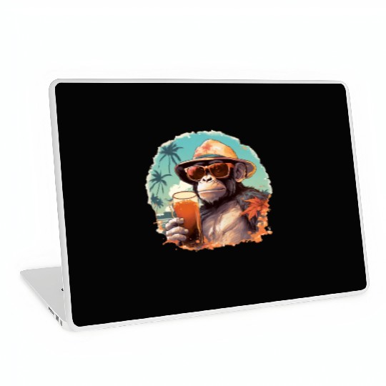 Cool Monkey With Drink Funny Animals Chimpanzee Laptop Skins