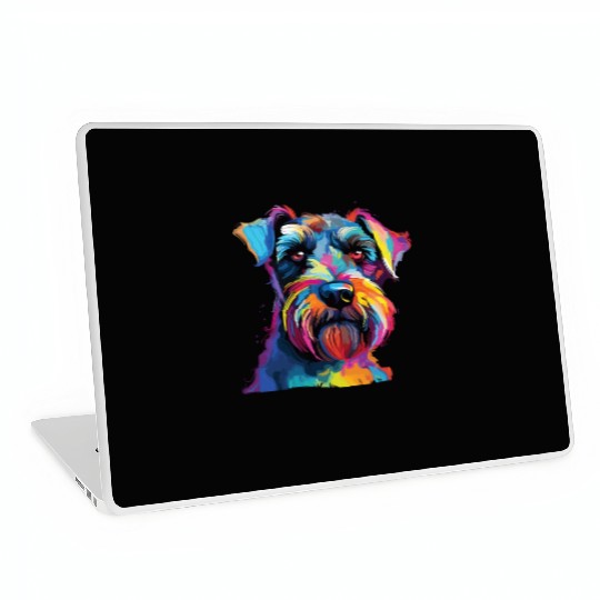 Watercolor Colorful Miniature Schnauzer Laptop Skins