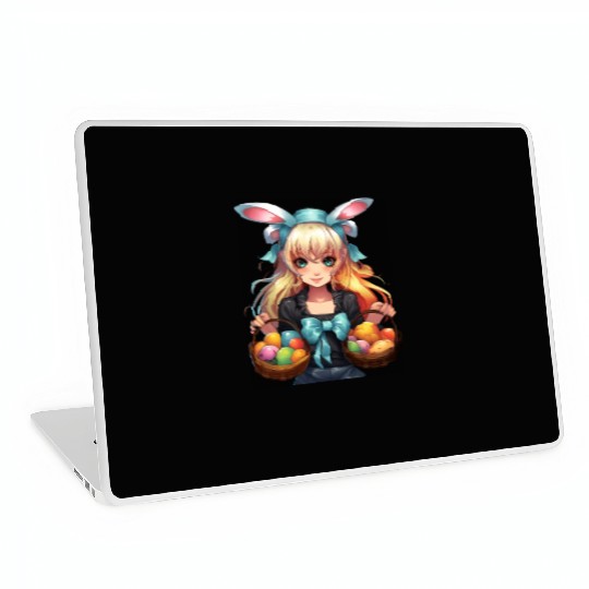 Easter Day Anime Girl Bunny Ear Easter Egg Hunt Laptop Skins