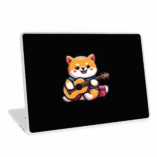 Cute Shiba Inu Playing Guitar Geek Cartoon Laptop Skins