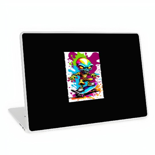 Alien on skateboard colorful illustration Laptop Skins
