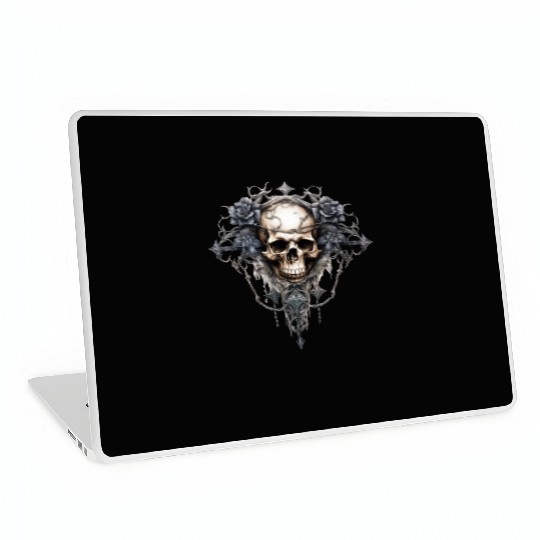 Gothic Art Print with Skull and Roses Laptop Skins