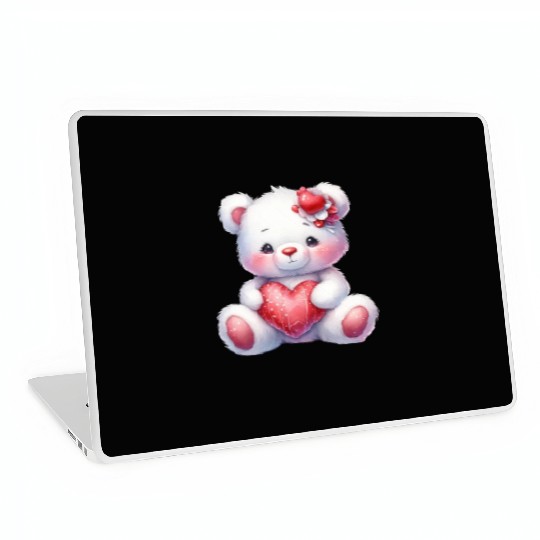 White Teddy Bear Love Valentine's Day Red Heart Laptop Skins