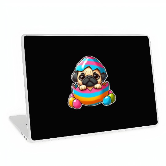 Easter pug hatches from colorful Easter eggs Laptop Skins