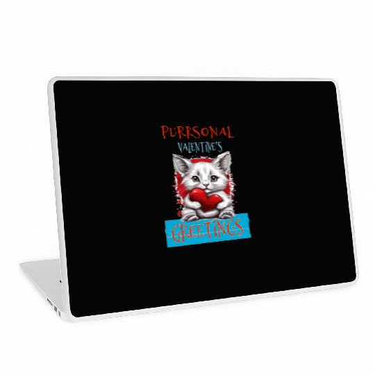 Purrsonal Valentine's Greetings Cute White Cat Laptop Skins