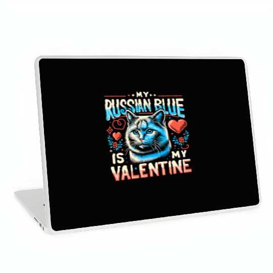 Russian Blue Cat Love Cute Valentine's for Cat lov Laptop Skins