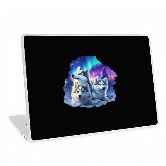 Husky family at night Laptop Skins