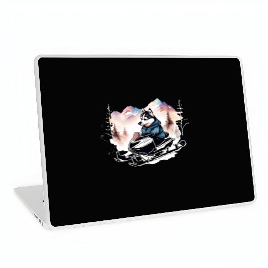 Husky Riding Snowmobile In Mountains Laptop Skins