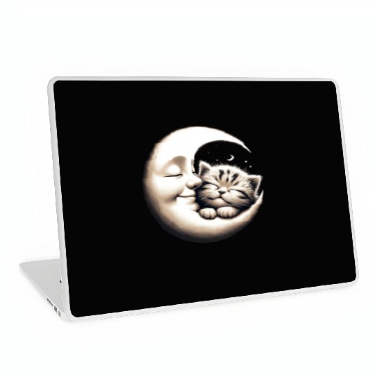 Peaceful Kitten and Moon Embrace Laptop Skins