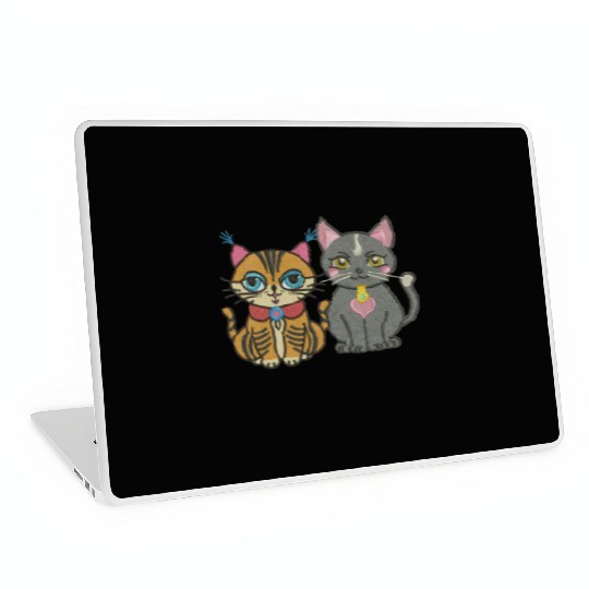 Cute catty couple embroidery design. Laptop Skins