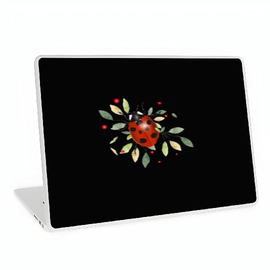 red glowing ladybug with green leaves Laptop Skins
