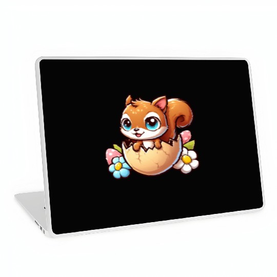 Cute Squirrel with Easter Egg Comic Design Laptop Skins