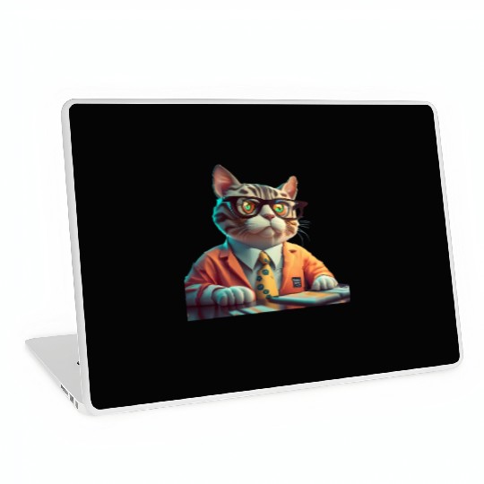 3D Business Cat Analyzes Charts - Design Laptop Skins