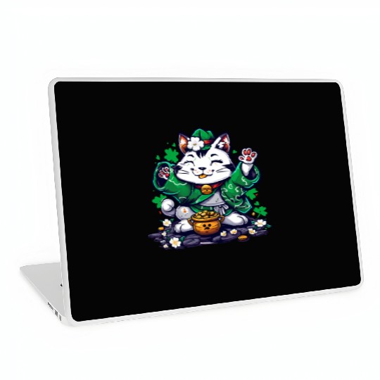 Kawaii St Patricks Day Cat With a Pot Of Gold Laptop Skins