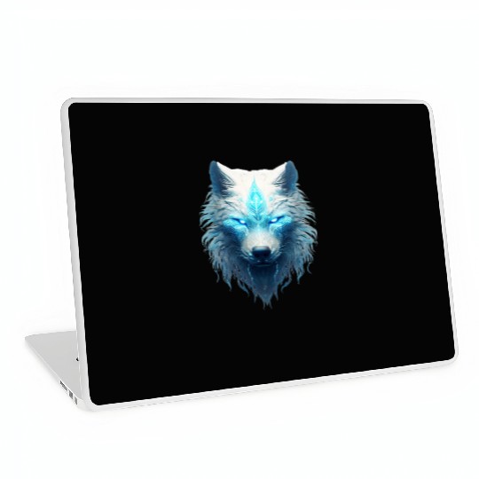 Spirit animal wolf with glowing blue tribal marks Laptop Skins