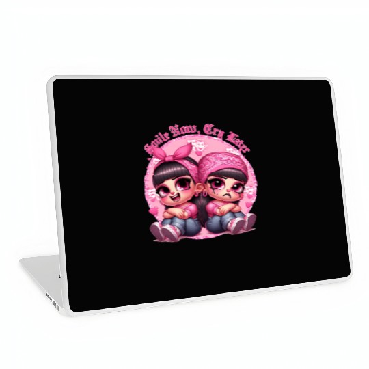 Smile Now Cry Later Drama girls Chicano Art Laptop Skins
