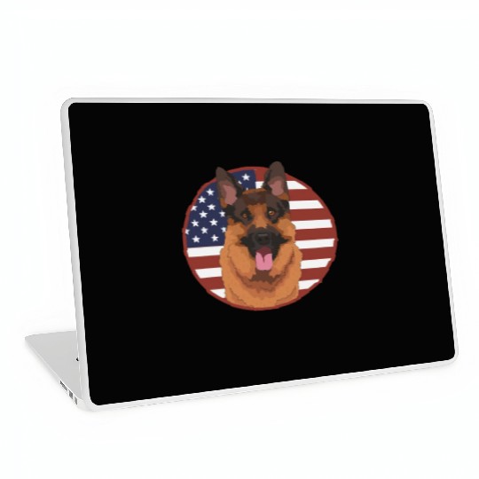 German Shepherd US Flag Dog Owner Laptop Skins