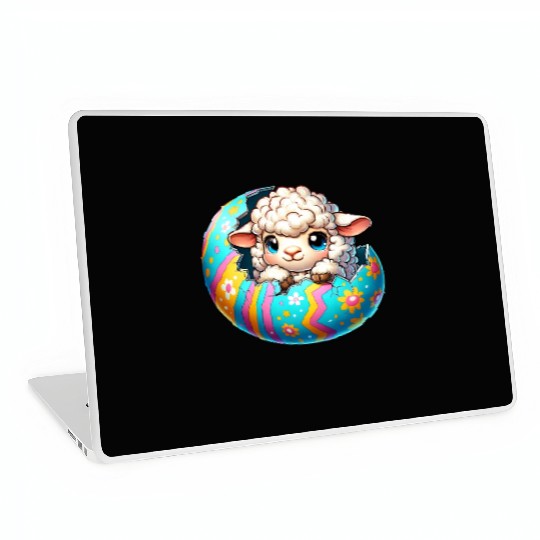 Colorful Lamb Hatching from Easter Egg Cartoon Laptop Skins