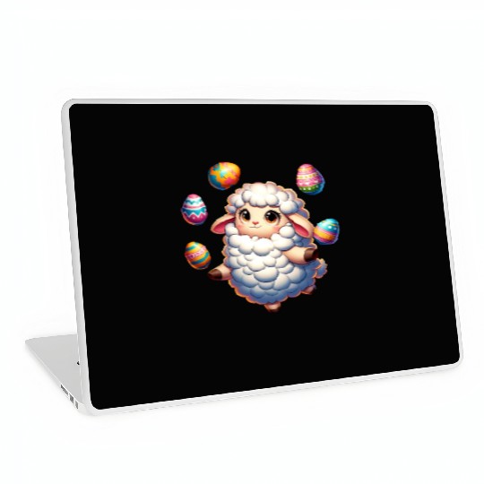 Colorful Easter Egg Juggling Lamb Cartoon Laptop Skins