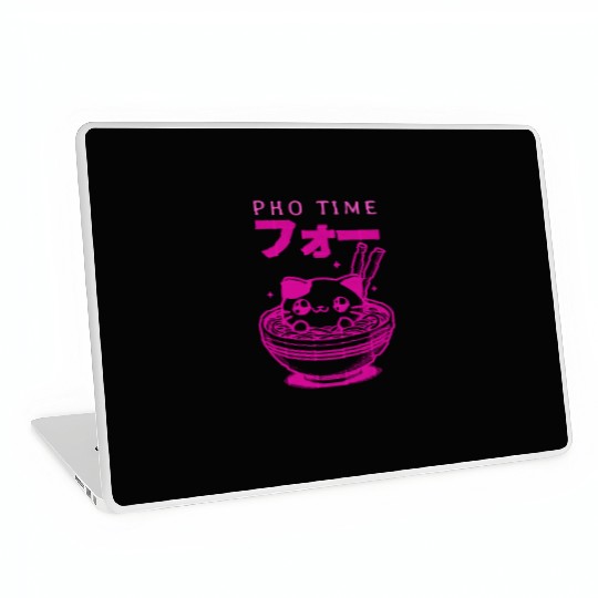 Pho Time Pink Cute Kitten in a Bowl Laptop Skins