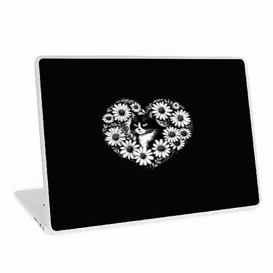 Tuxedo Cat Daisy Laptop Skins