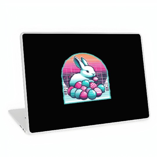 Synthwave Easter Bunny with Eggs Laptop Skins