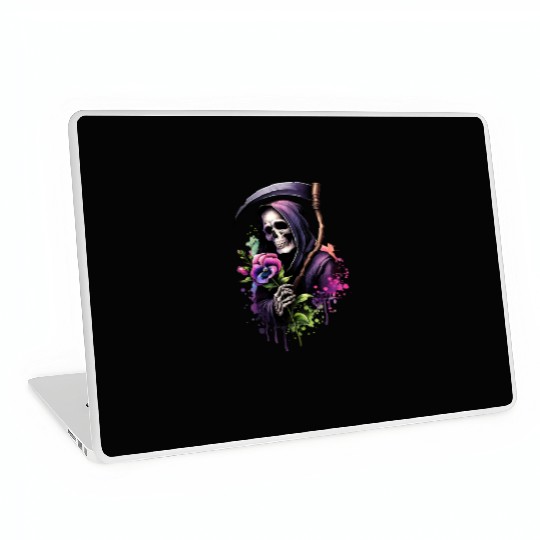 Grim Reaper Holding Sweet Pea flower Laptop Skins