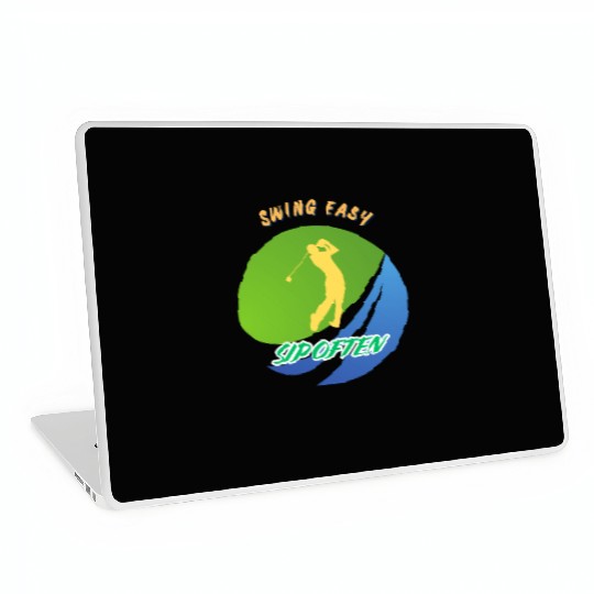 Swing Easy, Sip Often. Funny golf beer Laptop Skins