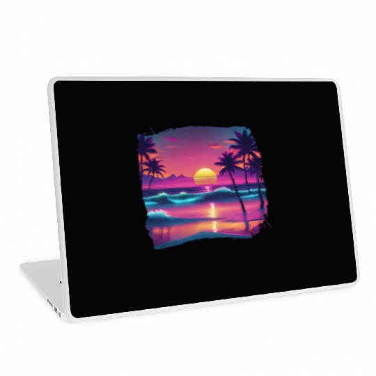 80s AI Airbrushed Beach Scene -Kids Laptop Skins