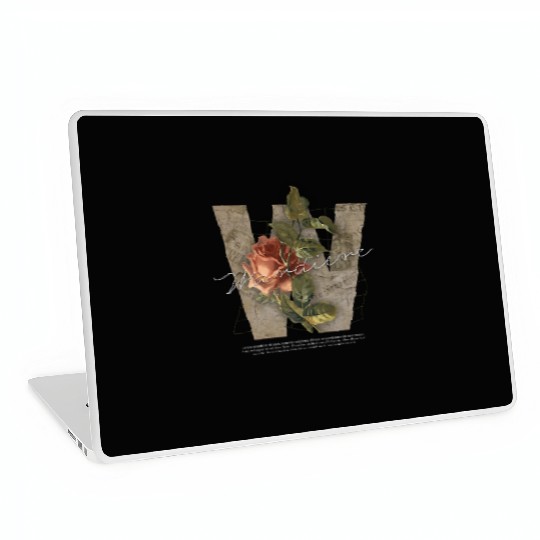 Black Brown Vintage Rose Initial Laptop Skins