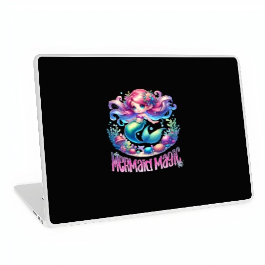 Cute Mermaid Magic Graphic, Colorful Ocean Fantasy Laptop Skins