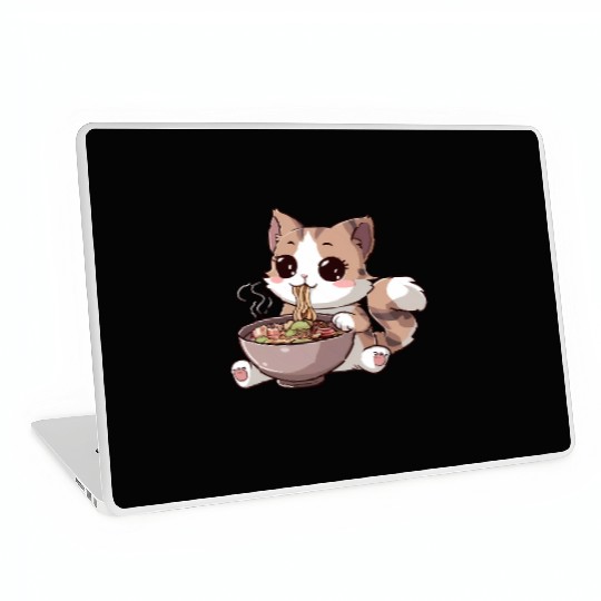 Kawaii Cat Eating Ramen Laptop Skins