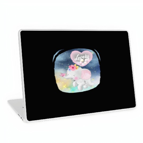 Lovely Elephant And Bird Walking Up Using Balloon Laptop Skins