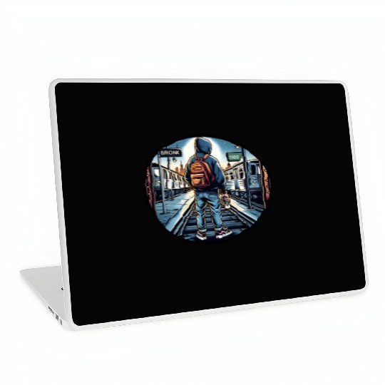 AI Teen in Outdoor Subway Yard - Circle Border Laptop Skins