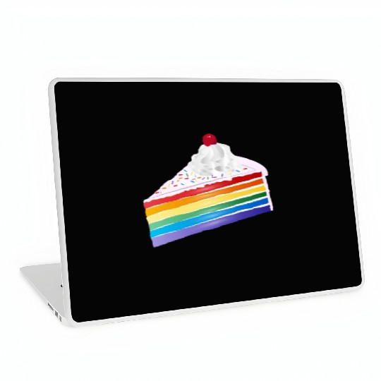 Piece of rainbow cake with cream and cherry Laptop Skins