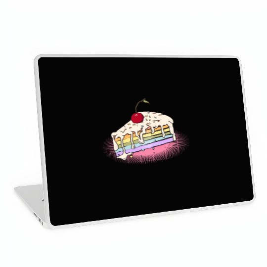 Piece of rainbow cake with cherry in comic style Laptop Skins