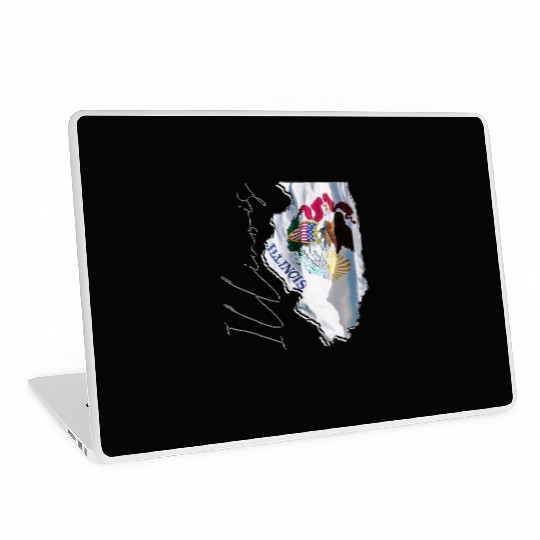 Illinois State Flag in Illinois State Map IL Laptop Skins