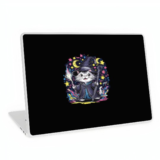 Charming Wizard Cat Casting Magic Laptop Skins