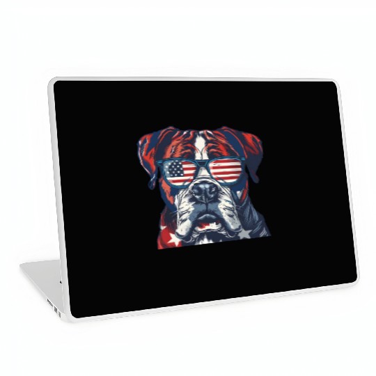 Boxer dog. American memorial day Laptop Skins