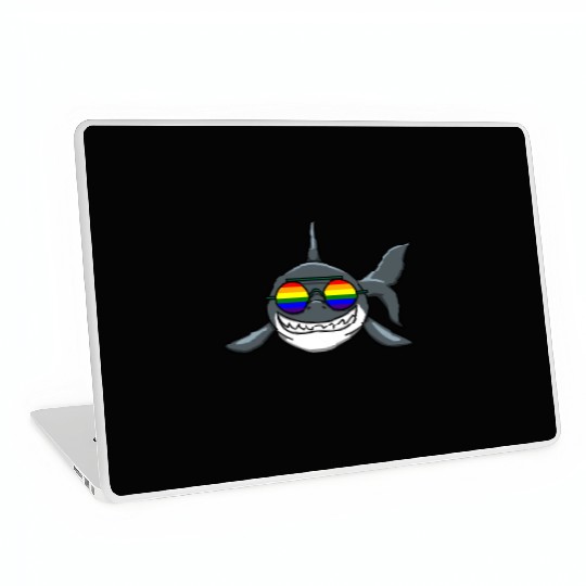 SMILING LGBTQ SHARK WITH RAINBOW GLASSES Laptop Skins