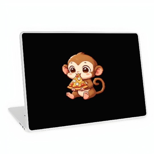 Funny monkey loves pizza humorous chimpanzee Laptop Skins