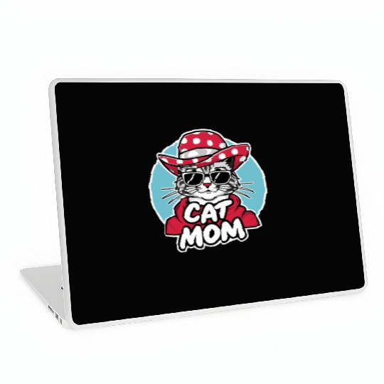 Cat Mom Funny cat with sunglasses, hat and clothes Laptop Skins