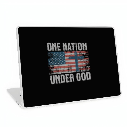 One Nation Under God Retro US Flag Christian Cross Laptop Skins