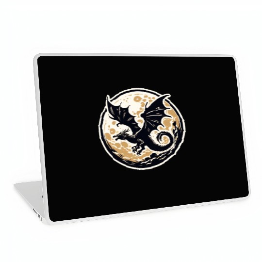 Mystical Dragon Silhouette Against Full Moon Laptop Skins