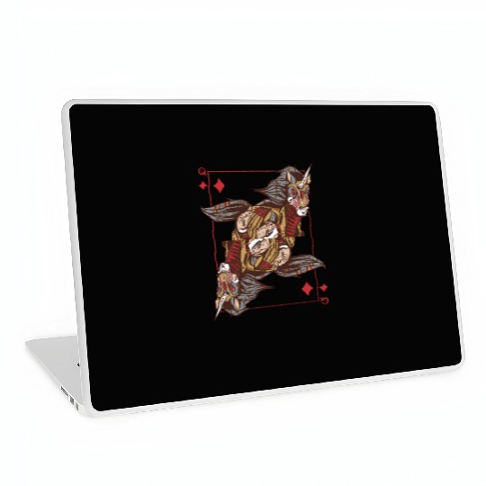 Unicorn steampunk card game Queen of Diamonds Poke Laptop Skins